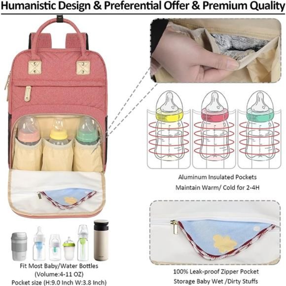 Diaper Bag Backpack Tote for Women Large Capacity, Baby Bag Insulated Pockets - Picture 6 of 6